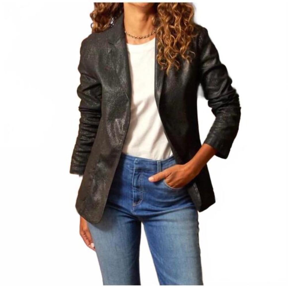 FRANK & EILEEN dublin tailored blazer in gold glitter wax NWT